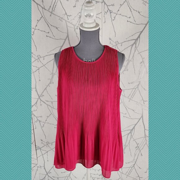 Catherine Malandrino Pink Pleated Chiffon Round Neck Tank - Picture 1 of 4